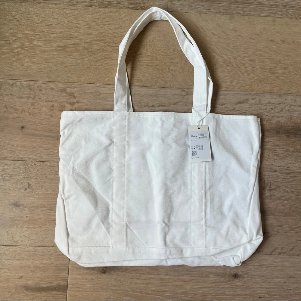 Halara Letter Print Casual Canvas Tote Bag Large Beach Women's White *T27